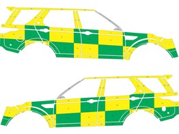 Striping Land Rover Discovery 5 2018 - Battenburg T11500 Grun/Gelb/Wei  KIT  links   rechts  MUG/SMU