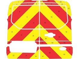 Striping Ford Transit Connect Chevrons Avery Prismatic T7500 Rood/Geel 20 cm 2 achterdeuren zonder vensters - bedrijfswagen Kenny