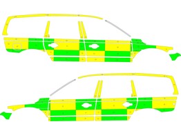 Striping Volvo XC70 2008-2016 Battenburg T11500 Grun/Gelb/Wei   links   rechts  Jessa ziekenhuis Has