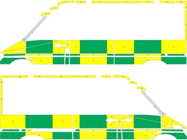 Striping Mercedes Sprinter 2006 L2H2 - Battenburg T11500 Green/Yellow/White  left   right  1 sliding