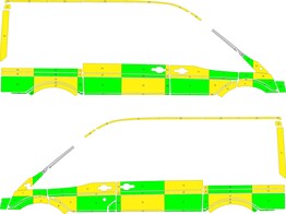 Striping Ford Transit L2H2 Battenburg Groen/Geel/Wit  links   rechts  met 2 schuifdeuren