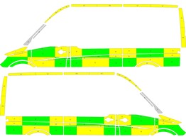 Striping Mercedes Sprinter L2H2 Battenburg Groen/Geel/Wit  links   rechts  1 schuifdeur rechts