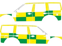 Striping Land Rover Discovery MUG Battenburg Green/Yellow/White  left   right 