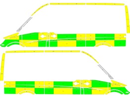 Striping Mercedes Sprinter L2H2 Battenburg Groen/Geel/Wit  links   rechts  2 schuifdeuren