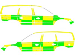 Striping Volvo XC70 2008-2016 Battenburg Groen/Geel/Wit  links   rechts  UZ Brussel 1-KAU-909