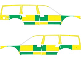 Striping Volvo XC70 oud model MUG Battenburg Groen/Geel/Wit  links   rechts 