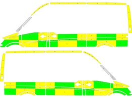 Striping Mercedes Sprinter L2H2 Battenburg Groen/Geel/Wit  links   rechts  2 schuifdeuren