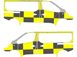 Striping Opel Vivaro en Renault Trafic L1H1 Traffic Officer Battenburg  links   rechts  2 schuifdeuren en ruiten