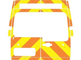 Striping Renault Master/Opel Movano/Nissan V400 H2 Chevrons Oranje/Geel 20 cm 2 achterdeuren 270  met ruiten en magneten