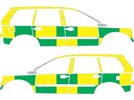 Striping Volvo XC90 oud model MUG Battenburg Groen/Geel/Wit  links   rechts  1-PUC-254