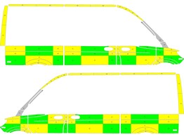 Striping Mercedes Sprinter 2018 L2H2 Battenburg Groen/Geel/Wit  links   rechts  2 schuifdeuren met flitsmodules
