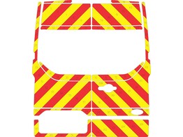 Striping Ford Transit Custom L2H2 Chevrons Avery Prismatic Rood/Geel 10 cm met deuren met ruiten