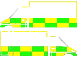 Striping Mercedes Sprinter Kastopbouw Strobel Battenburg Groen/Geel/Wit  links   rechts 