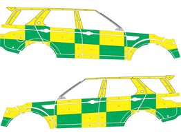 Striping Land Rover Discovery 5 MUG Battenburg Groen/Geel/Wit  links   rechts 