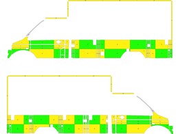 Striping Volkswagen Transporter T5 Kastopbouw Visser Battenburg Groen/Geel/Wit  links   rechts 