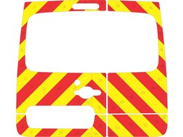 Striping Renault Kangoo Chevrons Avery Prismatic Rood/Geel 10 cm 2 achterdeuren met ruiten en ruitenwissers