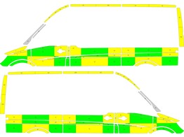 Striping Mercedes Sprinter 2013 L2H2 - Battenburg T11500 Vert/Jaune/Blanc  gauche   droite  1 porte