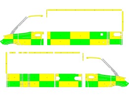 Striping Mercedes Sprinter 2019 Kastopbouw Battenburg Groen/Geel/Wit  links   rechts 