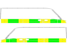 Striping Mercedes Sprinter 2018 L2H1 - Half Battenburg T11500 Grun/Gelb/Wei   links   rechts  2 Schi