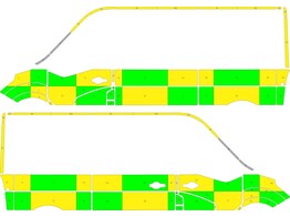 Striping Renault/Opel Movano/Nissan V400 Master L2H2 Battenburg Groen/Geel/Wit  links   rechts  1 schuifdeur
