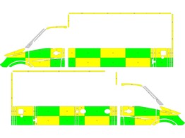 Striping Mercedes Sprinter Caisse Battenburg Vert/Jaune/Blanc  gauche   droite 