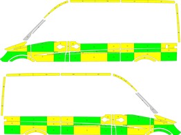 Striping Mercedes Sprinter L2H2 Battenburg Groen/Geel/Wit  links   rechts  2 schuifdeuren  stopcontact links 