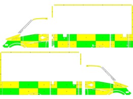 Striping Mercedes Sprinter Kastopbouw WAS Battenburg Groen/Geel/Wit  links   rechts 