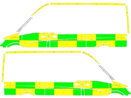 Striping Mercedes Sprinter L2H2 Battenburg Groen/Geel/Wit  links   rechts  2 schuifdeuren