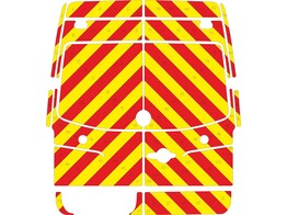 Striping Mercedes Sprinter H2 Chevrons Avery Prismatic Rood/Geel 10 cm 2 achterdeuren 270  zonder ruiten 1-KEV-514
