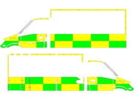 Striping Mercedes Sprinter Kastopbouw Battenburg Groen/Geel/Wit  links   rechts  1-JXT-035