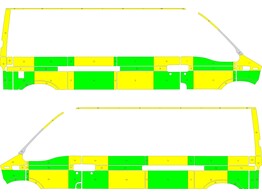 Striping Renault Master/Opel Movano  oud model  Battenburg Groen/Geel/Wit  links   rechts  2 Schuifdeuren