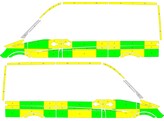 Striping Mercedes Sprinter WDB907 Asimex L2H2 Half Battenburg Groen/Geel/Wit  links   rechts  2 schuifdeuren