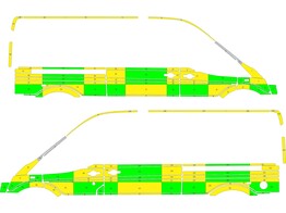 Striping Ford Transit L3H2 Battenburg Groen/Geel/Wit  links   rechts  met 2 schuifdeuren   flitsers vooraan en achteraan