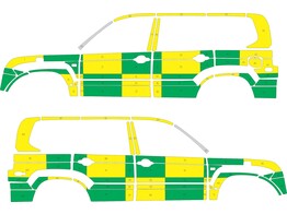 Striping Toyota Landcruiser Battenburg Groen/geel/wit KIT  links   rechts  Brugman