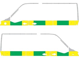 Striping Renault Master 2020 L2H2 Half Battenburg Groen/Geel/Wit  links   rechts  2 schuifdeuren