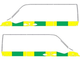 Striping Renault Master 2020 L2H2 Half Battenburg Groen/Geel/Wit  links   rechts  2 schuifdeuren