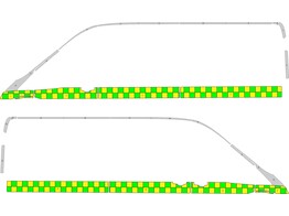 Striping Ford Transit L3H2 NDLZ Battenburg Dubbele rij blokken  zijde 100mm   met  schuifdeur