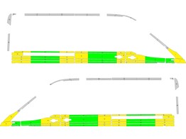 Striping Ford Transit L3H2 Half Battenburg Green/Yellow/White  links   rechts  2 Schuifdeuren ASIMEX
