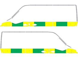 Striping Renault Master 2020 L2H2 Half Battenburg Groen/Geel/Wit  links   rechts  2 schuifdeuren RKV Opwijk