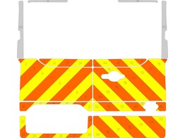 Striping Ford Transit Custom 2016 Chevrons Avery Prismatic Geel/oranje 10 cm met deuren met ruiten RKV Zwevegem