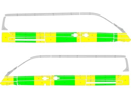 Striping Ford Transit Custom L2H1 half battenburg jaune/vert/blanc 2 portes slidings RKV Halle