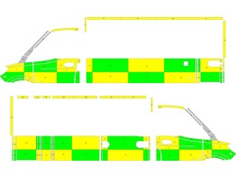 Striping Mercedes Sprinter 2019 Kastopbouw Battenburg Groen/Geel/Wit  links   rechts  Hesbaye