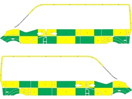 Striping Renault Master/Opel Movano/Nissan V400 L3H2 Battenburg Groen/Geel/Wit  links   rechts  VF1MAF4ZR55417090