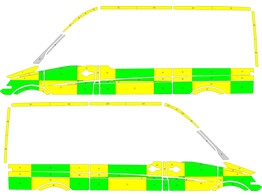 Striping Mercedes Sprinter 2013 L2H2 - Battenburg T11500 Grun/Gelb/Wei   links   rechts  1 Schiebetu