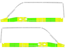 Striping Mercedes Sprinter 2008 L2H2 - Half Battenburg T11500 Grun / Gelb / Wei   links   rechts  2