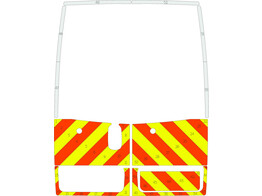 Striping Renault Trafic/Opel Vivaro 2010-2015 H2 - Half Chevrons Avery Prismatic Oranje/Geel/Wit 10 cm met vensters