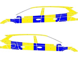 Striping Skoda Enyaq - Half Battenburg Blau/Gelb/Wei   links   rechts 