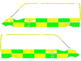 Striping Renault Master L3H2 Battenburg Groen/Geel/Wit  links   rechts  2 schuifdeuren