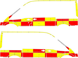 Striping Ford Transit L2H2 Battenburg Rood/Geel/Wit  links   rechts  2 schuifdeuren