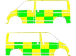 Striping Volkswagen T6 MUG Battenburg Groen/Geel/Wit  links   rechts  2 schuifdeuren Jolimont WV2ZZZ7HZPH067886